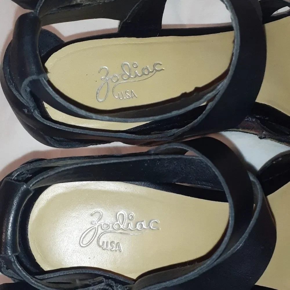 Zodiac Black Leather‎ Southwestern Wedge Heel Shoes